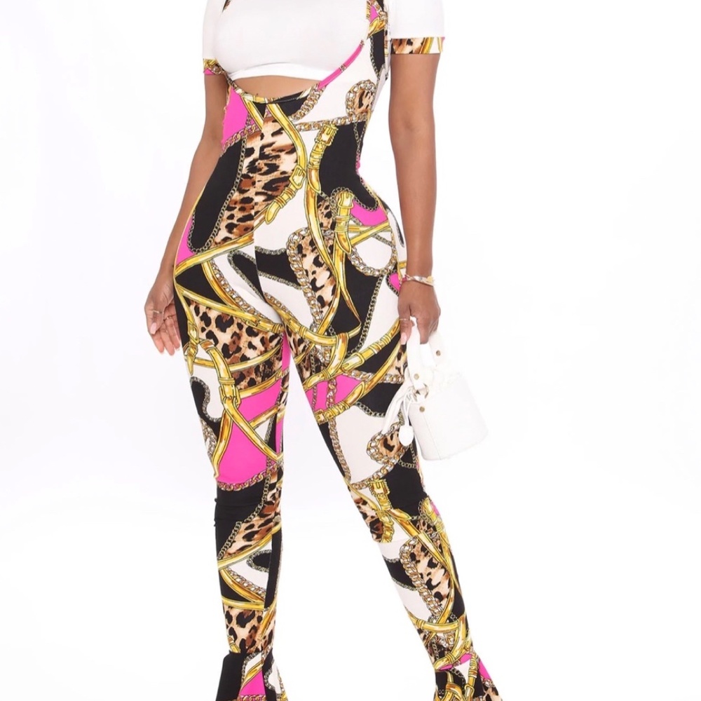 City Prowl Short Sleeve Jumpsuit Set - Fuchsia/combo